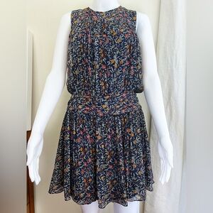 PAUL & JOE Silk Navy Floral Midi Dress with Open Back